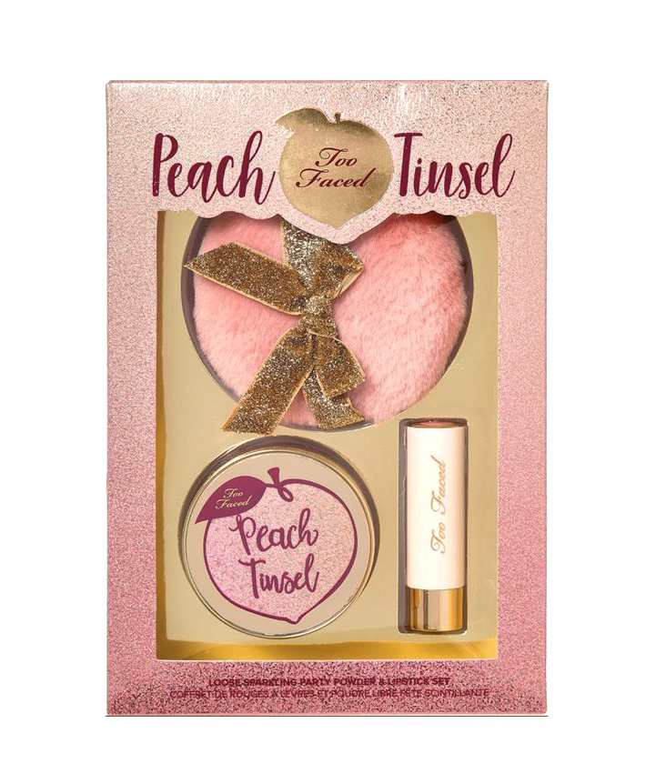 Too Faced Peach Tinsel Loose Sparkling Party Powder & Lipstick Set