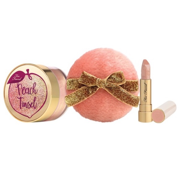 Too Faced Peach Tinsel Loose Sparkling Party Powder & Lipstick Set – Bild 2